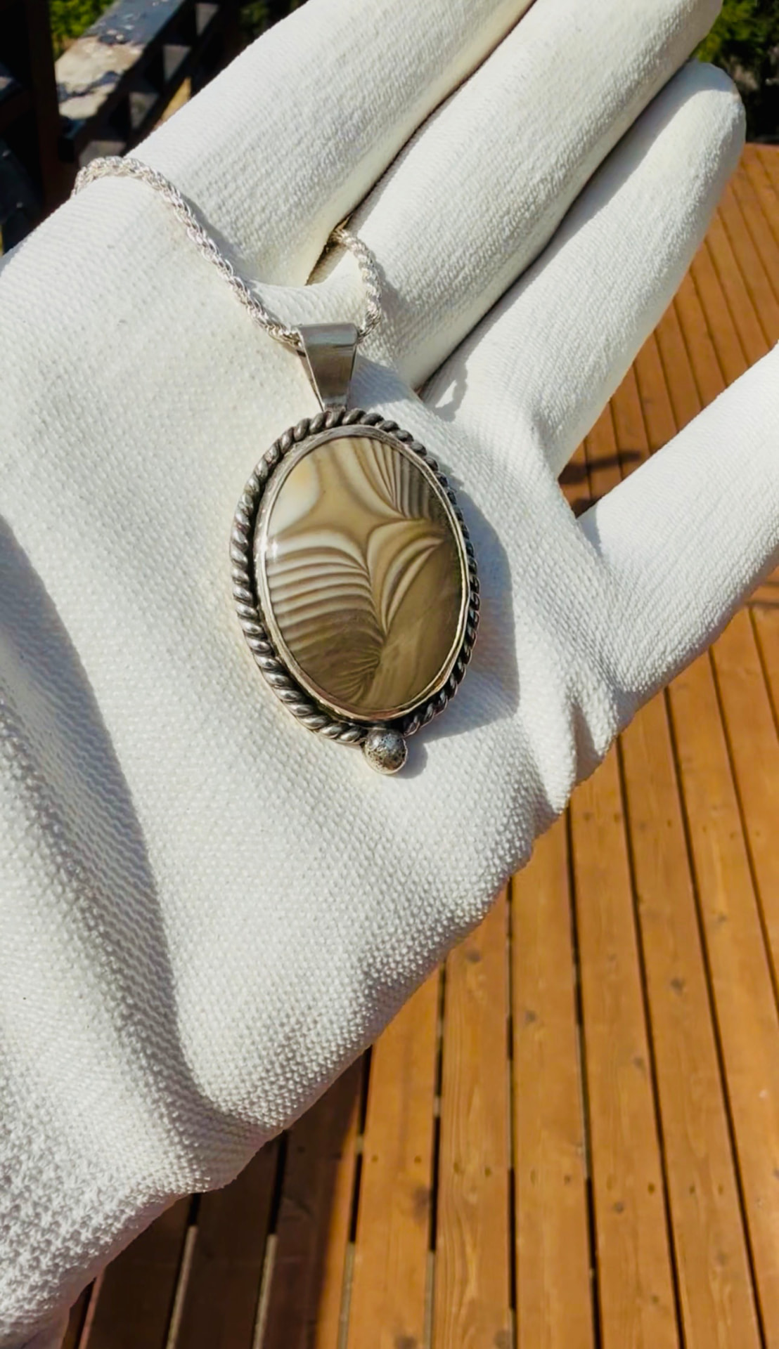 Cream and taupe imperial jasper pendant in silver